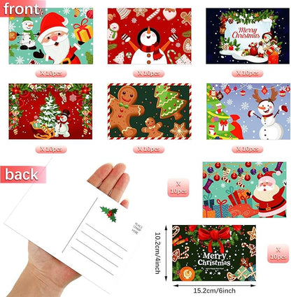 Junkin 80 Pack Christmas Cards Merry Christmas Greeting Cards Christmas Tree Snowman Santa Claus Postcards for Christmas Xmas Holiday Wishes Party Favors, 4 x 6 Inch