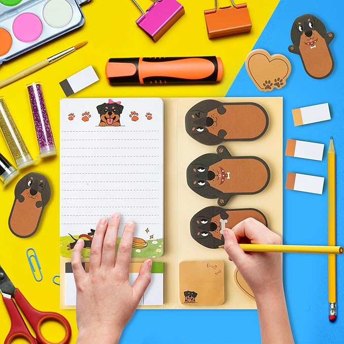 I Just Really Like Dachshund Sticky Notes Set, 550 Sheets Cute Cartoon Dachshund Self-Stick Notes Pads Animal Divider Tabs Bundle Writing Memo Pads Back to School Office Supplies Small Gift