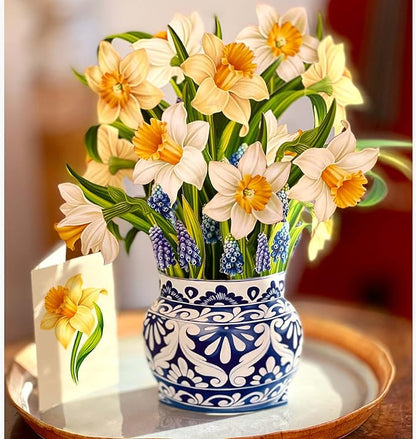 Freshcut Paper Pop Up Cards, English Daffodils 12 inch Paper Flower Bouquet Greeting Cards with Blank Note Card & Envelope, Birthday Gifts for Women