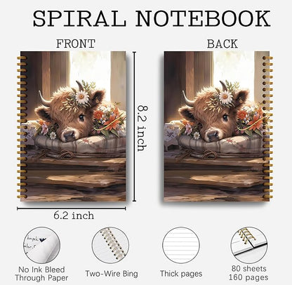 Highland Cow Notebook Journal - Spring Highland Cow Gifts, Daisy Floral Spiral Journal Notebook 5.5×8.3, Cow Gifts for Women, Cow Gifts for Cow Lovers, 164 Pages