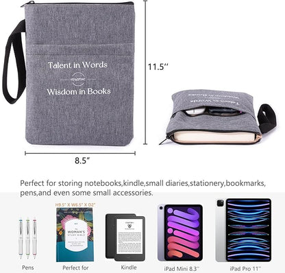 Book Sleeve for Book Lovers - Book Covers with Zipper Pockets - Canvas Book Protector for Paperbacks, Softcover - Washablle Book Pouch - Book Carrying Case - Book Carrier- Book Gift