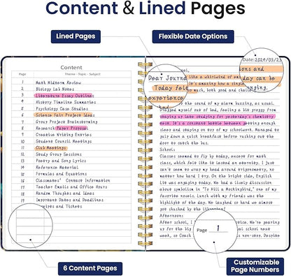 Lined Spiral Journal Notebook for Women, A5 College Ruled Journals for Writing, Hardcover Notebooks for Work, Note taking and Office School Supplies,140 Pages - Turquoise Flowers