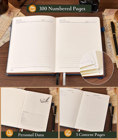 Vintage Leather Journal with 300 Numbered Pages,A4 Lined Journal for Men Women,Daily Journals for Writing,College Ruled Notebook for Work,School,Note taking,Travel Diary,Large (8.5" X 11.3")