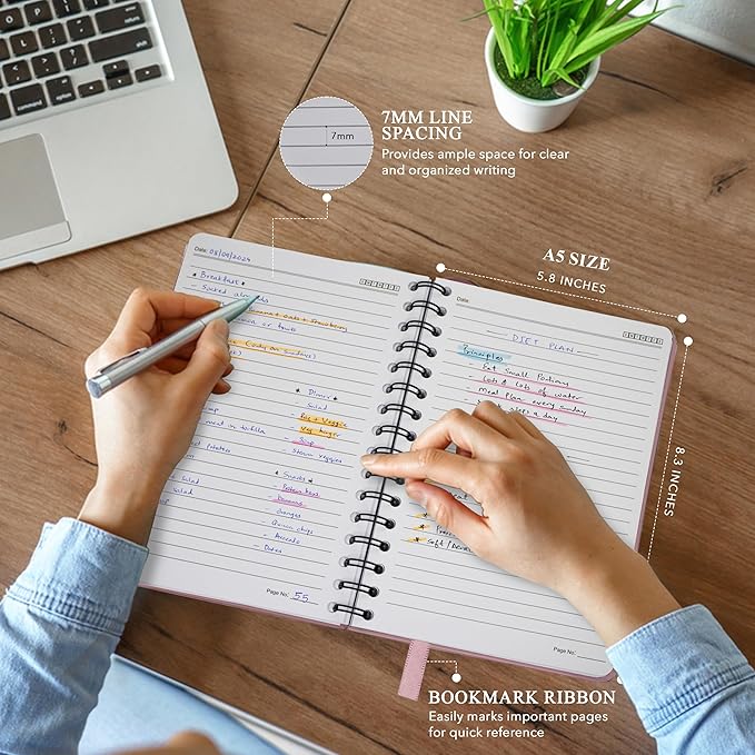 Lined Spiral Journal Notebook For Men & Women - A5(5.8" x 8.3") 170 Pages, Hardcover Notebooks for Work & Note Taking, College Ruled Journals for Writing - Pink