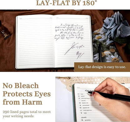 CAGIE Leather Journal for Men Hardcover Journals for Writing with Pen, 290 Pages Lined Journaling Notebooks for Work Leather Vintage Journal Notebook, 6.1" x 8.5", Green