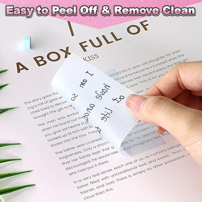 SYMDROMIA Transparent Sticky Notes 12 Pack, Frosted Glitter Colored 3x3 Inch, High Transparency Glass-Like Adhesive Clear Seee Through Sticky Notes for Women Office School Supplies 600 Sheets