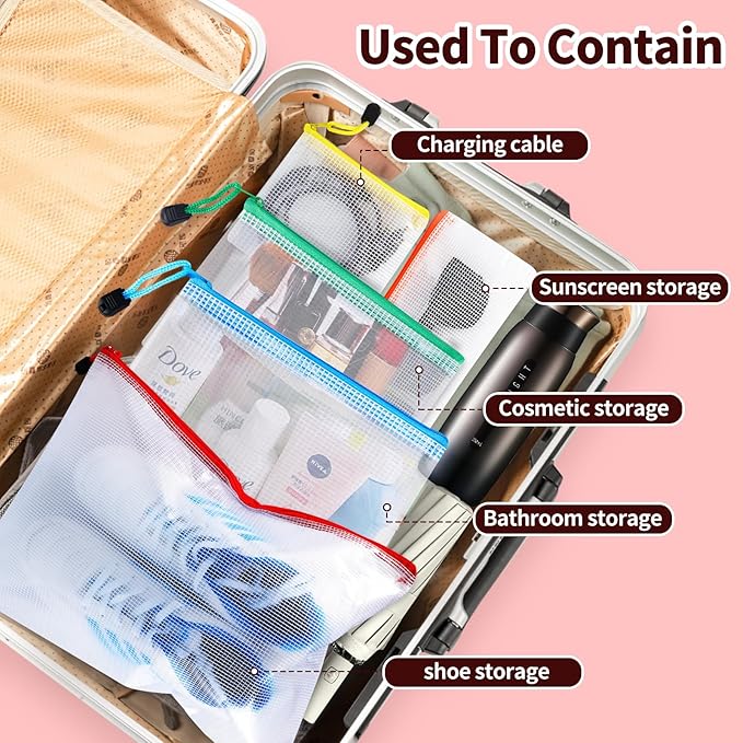 24pcs Mesh Zipper Pouch Bags - 8 Sizes Plastic Zipper Pouches for Organization, Mesh Bags with Zipper, Waterproof Clear Travel Pouches, UMETDO File Bag with Zipper for Office Supplies