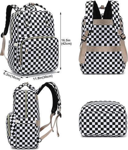 Checkered Laptop Backpack College Bookbag School Backpack for Women Girls, Travel Backpack 15.6 Inch Computer Backpacks