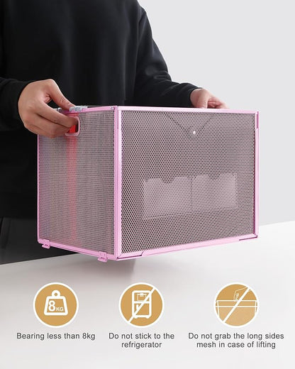 Oterri Hanging File Organizer, Metal File Organizer, Portable Desktop File Organizer for Letter Size Folder, Mesh Hanging File Crate for Office,Folders Not Included(Fairy Pink-Large,1 Pack)
