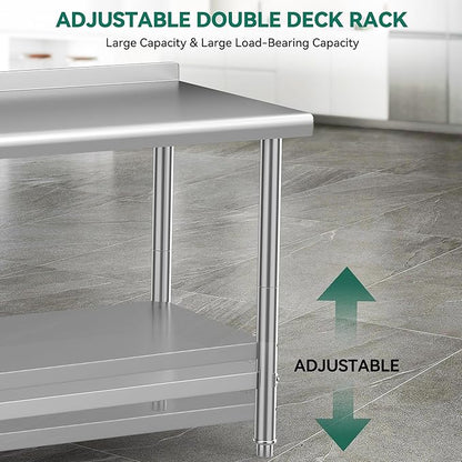 YITAHOME 36" x 24" Stainless Steel Table for Prep & Work with Backsplash, NSF Metal Table Prep Table with Undershelf for Home Kitchen Restaurant Garage Warehouse