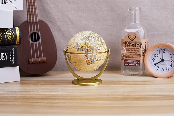 Annova Mini Antique Globe 4-inch / 10 cm - Swivels in All Directions Educational, Decorative, Unique, Small World, Desktop, Vintage (Mini Globe 4")