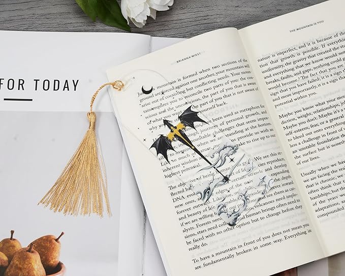 TwoDays 4th Wing Inspired Bookmarks, Fantasy Dragon Acrylic Bookmarks for Bookish Gifts, Cool Romantasy Book Merch for Book Lovers (6"x2", Set of 2)