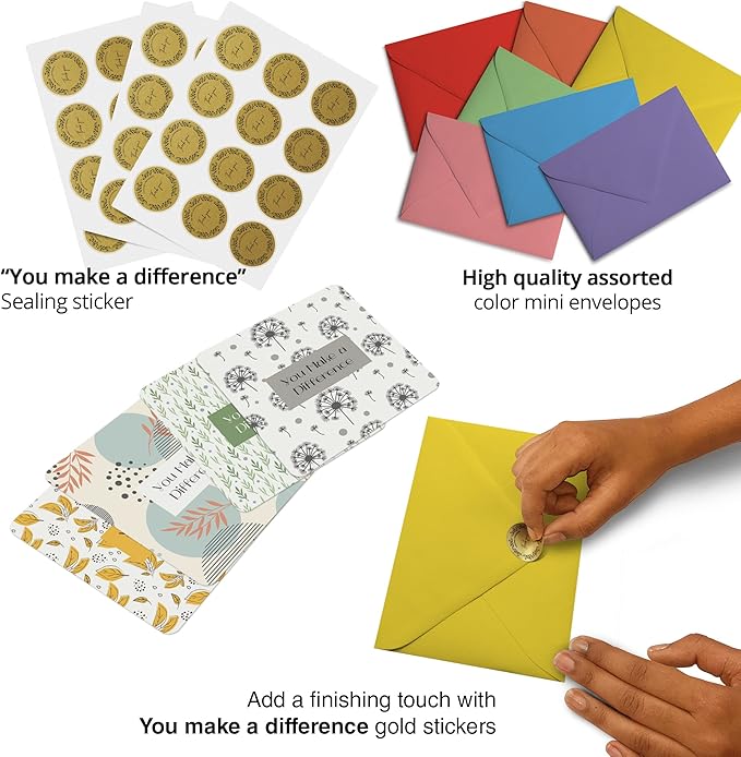 Dessie 60 You Make a Difference Inspirational Cards with Envelopes & Matching Seals. 60 Post-it Note Size Motivational and Encouragement Cards with Positive Affirmations. Great Thoughtful Gifts.