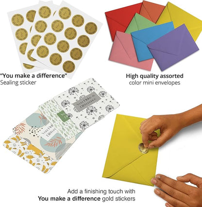 Dessie 60 You Make a Difference Inspirational Cards with Envelopes & Matching Seals. 60 Post-it Note Size Motivational and Encouragement Cards with Positive Affirmations. Great Thoughtful Gifts.