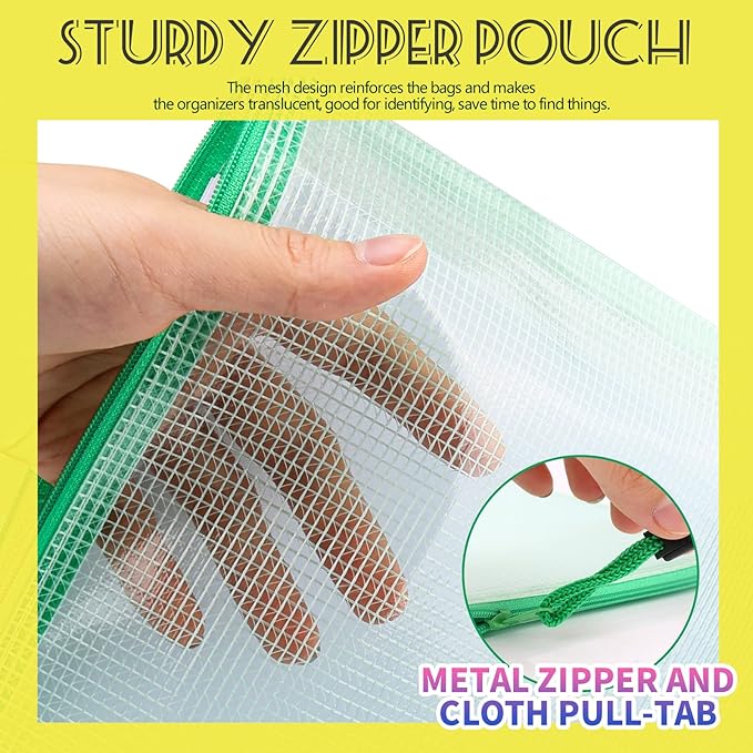 LEOBRO Mesh Zipper Pouch Bags, 13.2"x 9.2" Zipper Pouch, 4 pcs Mesh Bags with Zipper, Storage Bags Pouch for Organization Toy Puzzles Board Game Travel, File Jackets & File Pockets