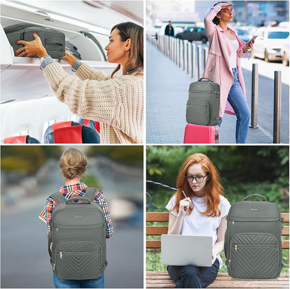 Travel Backpack for Women, Carry On Backpack for Airplanes Flight Approved, Waterproof Large Weekender Overnight Bag Fit 17 Inch Laptop with USB Charging Port, Olive Green