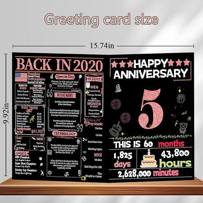 Joycard 5th Anniversary Card for Women, Wood Wedding Card for Wife, Sweet Marriage Decorations Gifts for Couple, Perfect for Her on Anniversary Day, Back in 2020