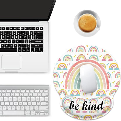 Ergonomic Mouse Pad with Wrist Support,Inspirational Be Kind Rainbow Mouse Pad with Wrist Rest,Relieve Wrist Pain Mousepad Non-Slip Rubber Base,Mouse Pads for Desk,Computers,Laptop,Office,Accessories