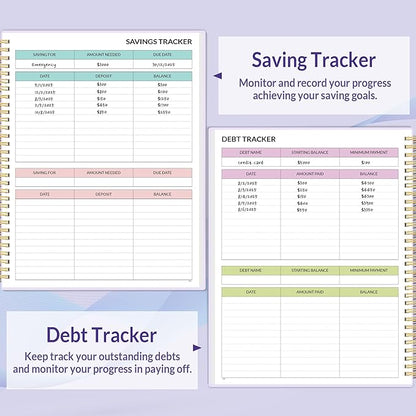 SUNEE Budget Planner - Monthly Budget Book with Expense Tracker Notebook, A4(8.5" x 11") Undated 12 Month Bill Organizer & Finance Planner to Manage Your Money, Account Book with Colorful Tab, Purple