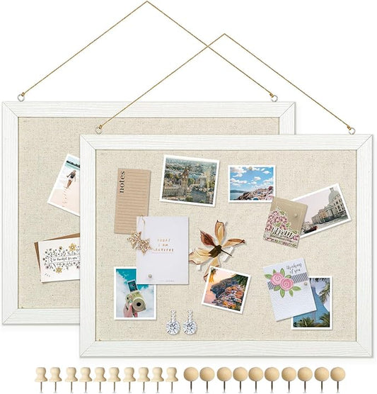 DOLLAR BOSS Bulletin Boards with Linen 2-Pack 16''X 12'' Cork Board for Walls Wood Framed Bulletin Boards, Small Pin Board for Home Kitchen Office Decorative Hanging 20 Pushpins
