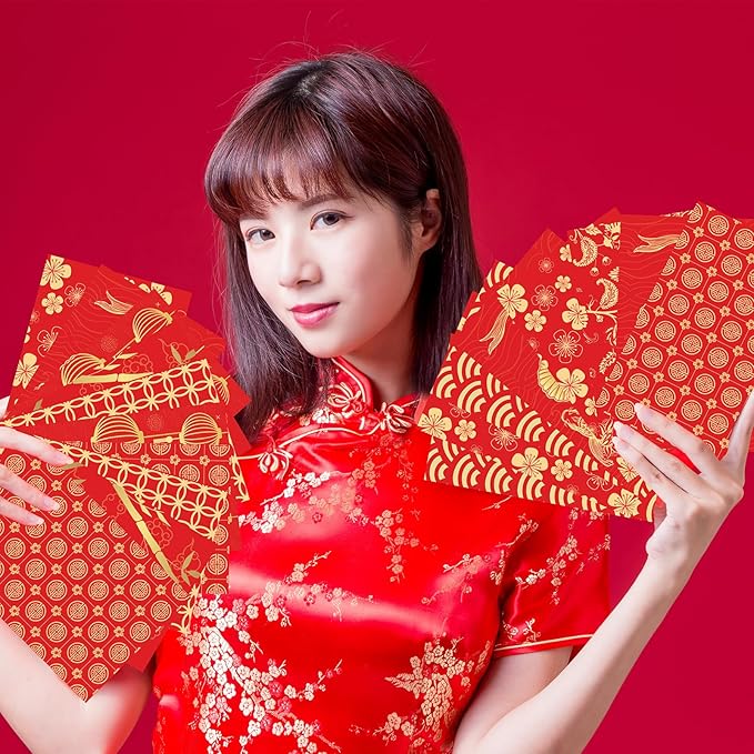 64 Pcs Red Envelopes Chinese New Year 2024 Lucky Money Envelopes Hong Bao Red Pocket Envelope for Money Year of the Dragon 2024 Gifts for Spring Festival Wedding Birthday