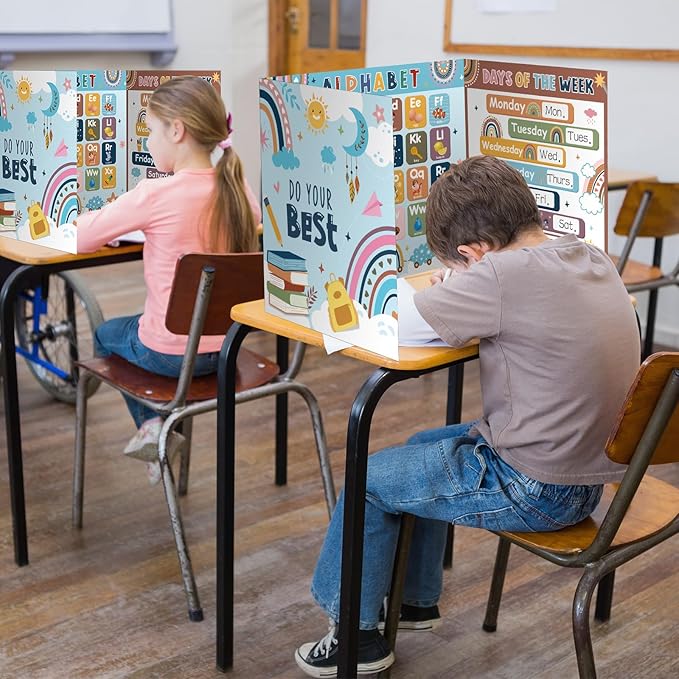 Pasimy 24 Pcs Desk Dividers Double Sided Privacy Folders for Students Classroom Desk Cardboard Study Carrel Privacy Boards for Teacher Student Study Test Reduces Distractions