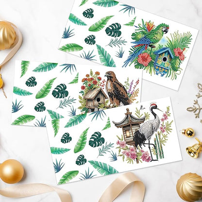 Tontut 6pcs Diamond Art Painting Kit Greeting Card, Bird on The House 5D DIY Diamond Handmade Holiday Greeting Card with Envelope, Holiday Gift Congratulation