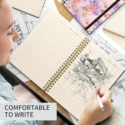 Spiral Journal Notebook, A5 Cute Notebooks for Women Men, College Ruled Hardcover Notebook for Work & Note Taking, 60 Pages Double-Wire Journals for Writing Luxury Flowers