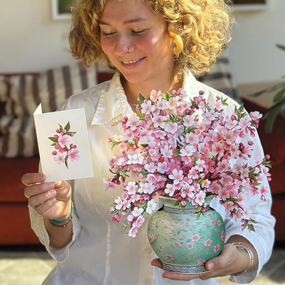 Freshcut Paper Pop Up Cards, Japanese Cherry Blossoms, 12 Inch Life Sized Forever Flower Bouquet 3D Popup Greeting Card, Birthday Cards, Valentine's Day Card, Blank Notecard & Envelope