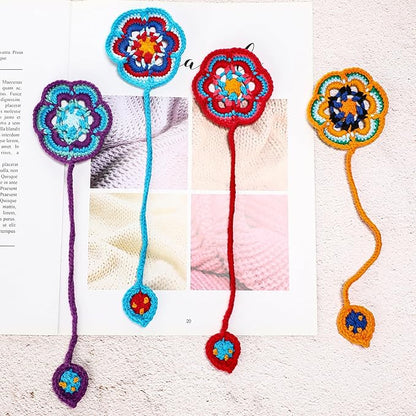 Harloon 4 Pieces Christmas Book Lover Gifts Flowers Crochet Bookmark Book Lovers Bookmarks Handmade Knitted Book Marker Curtain Tiebacks Holdbacks Car Ornaments for Readers Writers Library(Classic)