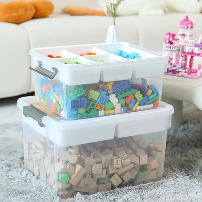 Citylife 17 QT Plastic Storage Box with Removable Tray Craft Organizers and Storage Clear Storage Container for Organizing Bead, Tool, Sewing, Playdoh, 2 Packs