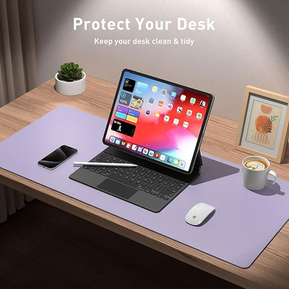 Aothia Leather Desk Pad Protector, Mouse Pad, Office Desk Mat, Non-Slip PU Leather Desk Blotter, Laptop Desk Pad, Waterproof Desk Writing Pad for Office and Home (23.6" x 13.7", Lavender)