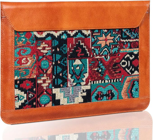 14 Inch Laptop Sleeve for 14 Inch MacBook Pro/Max M3 M2 M1 Notebook Laptop Case,Genuine Leather Laptop Cover for 14 Inch Notebook,Macbook Travel Protective Case with Buckle,Brown