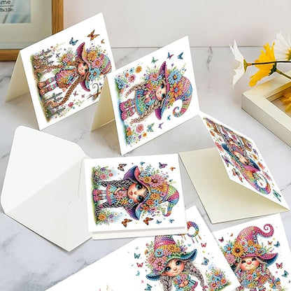 Tontut 6pcs Diamond Art Painting Kit Greeting Card, Butterfly Flower 5D DIY Diamond Handmade Holiday Greeting Card with Envelope, Holiday Gift Congratulation