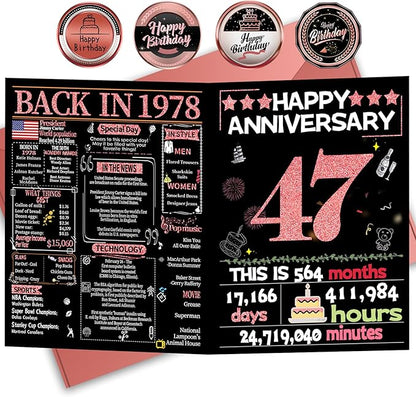 Joycard 47th Anniversary Card for Women, Wedding Card for Wife, Sweet Marriage Decorations Gifts for Couple, Perfect for Her on Anniversary Day, Back in 1978