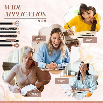 6 Pcs Ballpoint Pens Set Metal Crystal Diamond Pen for Journaling Glitter Pretty Cute Stationery Black Ink Fancy Gifts for Women Girls Teacher Office Wedding School Supplies(Black)