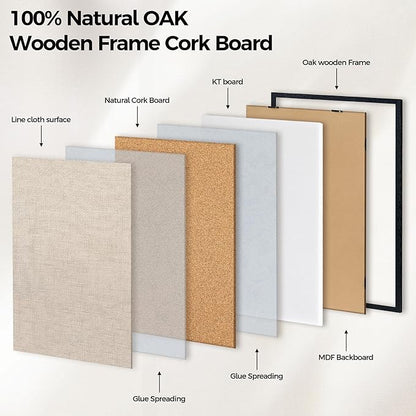 Fun Memories Cork Board Bulletin Board for Office, 20" x 30" Oak Wooden Framed Corkboard, Wall Mounted Notice Pin Board for School Home & Office, Black