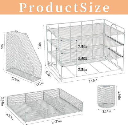 Desk Organizers and Accessories, Desk Accessories & Workspace Organizers for Office Supplies, File Organizer Desk Drawer Organizer with 2 Pen Holders, 4 Tier Paper Organizer for Desk(Grey)