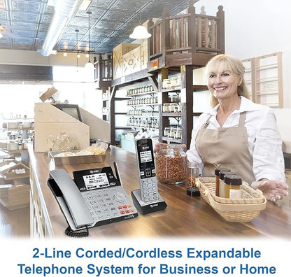 AT&T TL86103 2-Line Corded/Cordless for Small Business with Answering Machine, 2-Mailboxes, Connect-to-Cell, Caller ID Announcer, Intercom, Line-Power, Long Range & Expandable to 12 Handsets