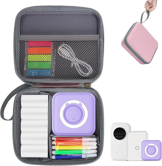 QYCHHJ Carrying Case for Phomemo T02/Memoking/HUIJUTCHEN Mini Sticker Printer, Portable Hard Travel Case for Label Maker, Thermal Printer Paper, Pink
