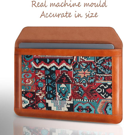 14 Inch Laptop Sleeve for 14 Inch MacBook Pro/Max M3 M2 M1 Notebook Laptop Case,Genuine Leather Laptop Cover for 14 Inch Notebook,Macbook Travel Protective Case with Buckle,Brown