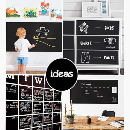 Extra Large Chalkboard Peel and Stick Paper 9 Feet roll (108 inches) + (5) Color Chalk Included - by Simple Shapes