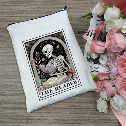 Book Sleeve, Book Sleeve with Zipper, Book Sleeve for Book Lovers, The Reader Tarot Card Book Sleeves, Book Pouch Kindle Protector, Gifts for Women Teacher Librarian Bookworm Bookish (White-C, Large)