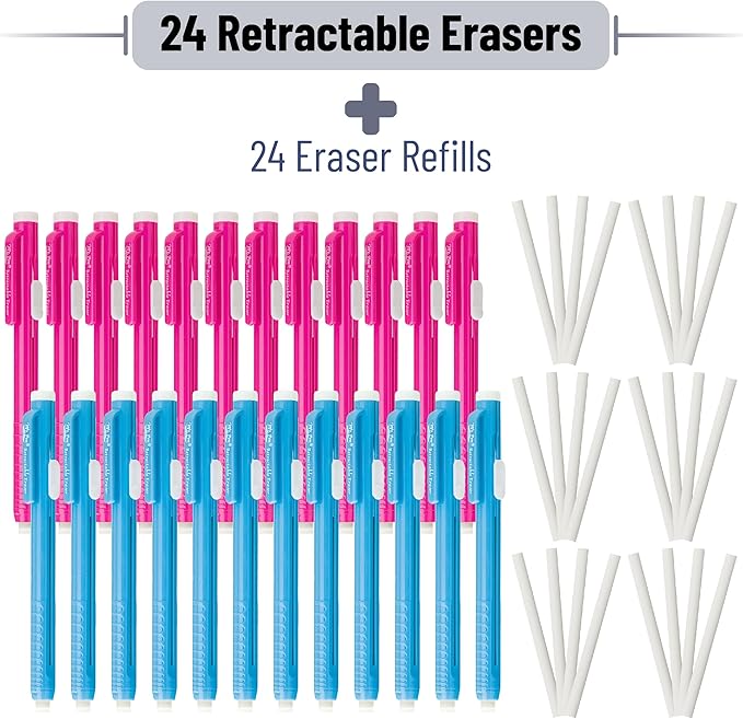 Mr. Pen- Retractable Mechanical Eraser Pen, Pack of 24, Blue & Pink Barrels with White Erasers, Pencil Eraser for Pencils, Retractable Eraser Pen, Eraser for Artists, Eraser for Pens