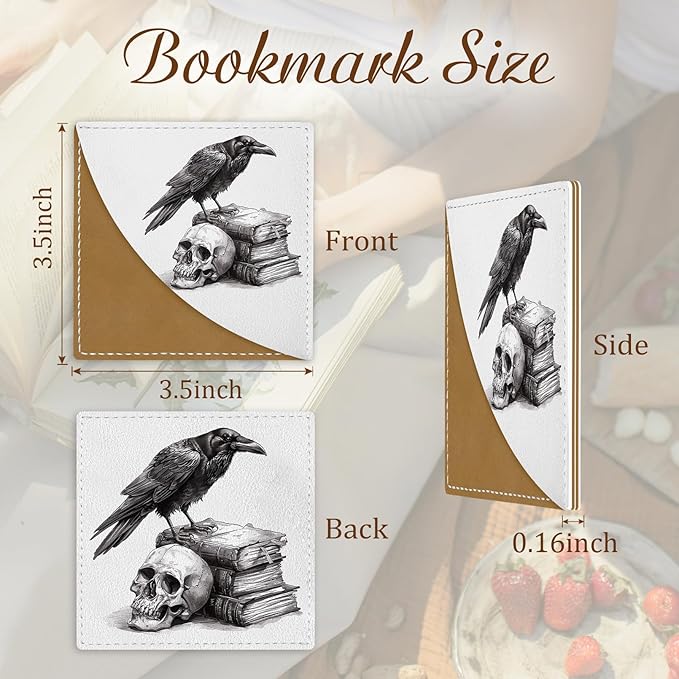 Crows Corner Bookmarks, Cute Leather Book Accessories for Book Lovers, 3 Pcs Reading Book Page Markers for Women Men Student Teacher Retirement Birthday Gifts