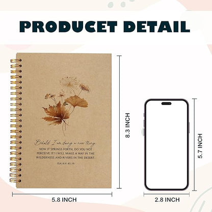 Behold I am Doing a New Thing Floral Christian Notebook Journal, Christian Gifts for Women, Bible Notebooks for Note Taking, Bible Journaling Notebook, Hardcover Spiral Notebook 5.5x8.3 kraft paper