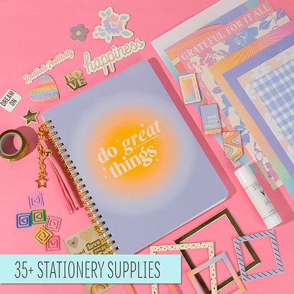 STMT D.I.Y. Journal Set, 70-Sheet Hardcover Spiral-Bound Journal Kit, Over 35 Stationery Supplies, Including Journal Stickers, Frames, Pen, Keychain, Glue Stick & More, Journaling Kit, Girls Journal