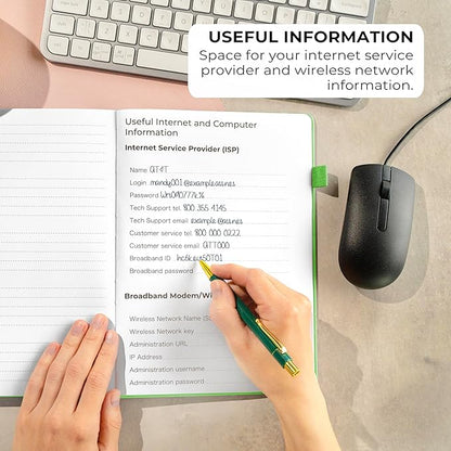 Clever Fox Password Book with Alphabetical tabs. Internet Address Organizer Logbook. Large Password Keeper for Website Logins (Green)