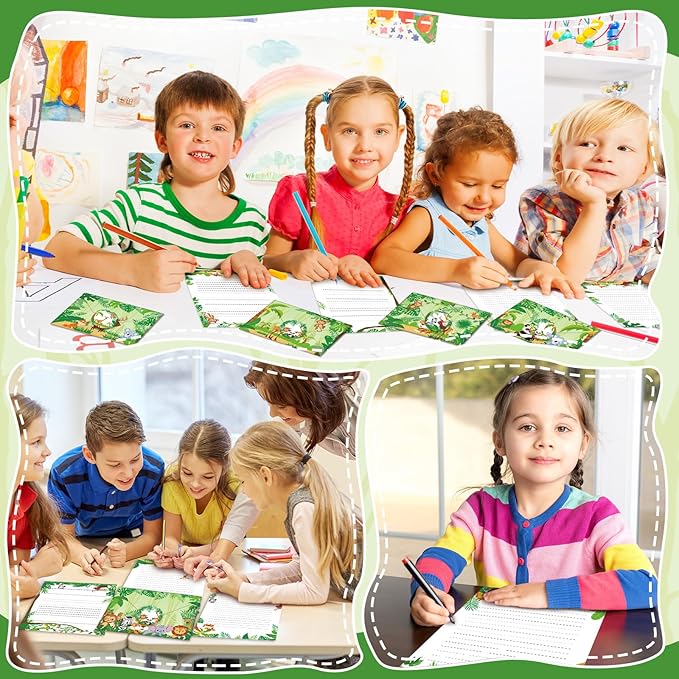 TaoBary 160 Packs Stationery Paper Set (50 Double Sided Stationery Writing Papers 50 Matching Envelopes) 60 Round Dot Sticker, 10 Design(Safari Animal,5.5 x 8.25 Inch)