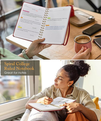 Lined Spiral Journal Notebook, A5 Hardcover Spiral Journals for Women Men, 150 Numbered Pages Spiral Bound Notebook, 100 GSM College Ruled Notebooks for Writing Note Taking 5.75" x 8.38", Wine Red